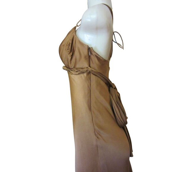 Cache Brown Silk Halter Handkerchief Style Midi Dress Size 4 - Picture 7 of 11